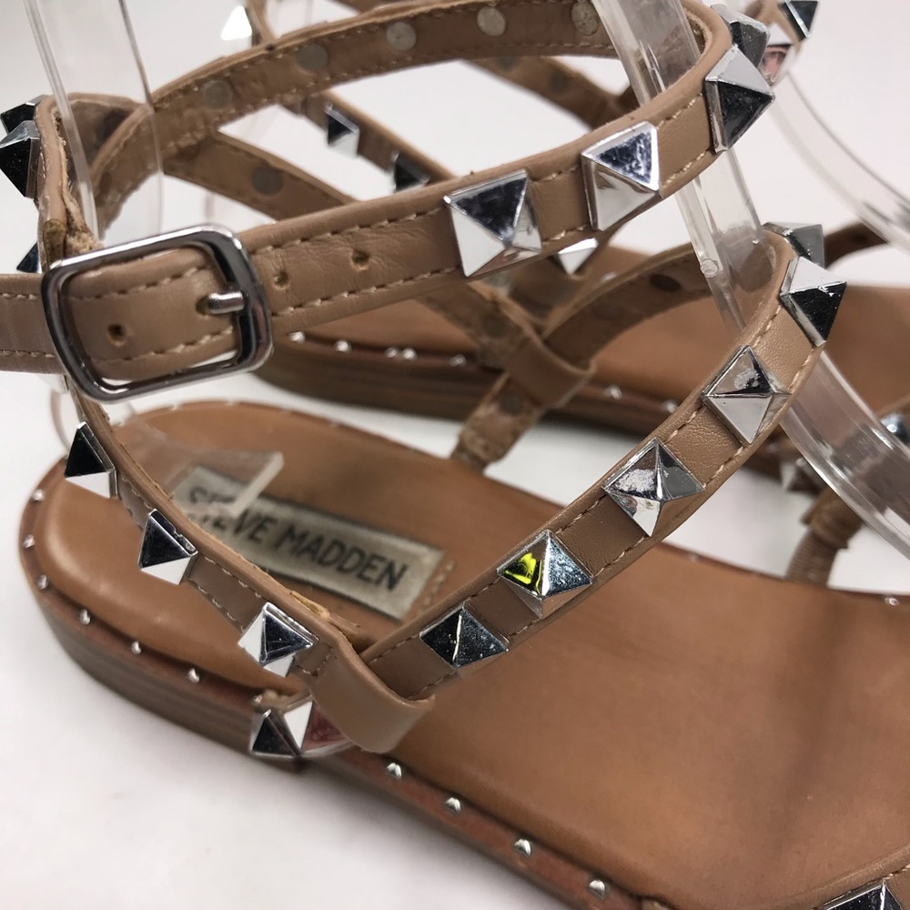 Steve Madden Women's 10 Tan Nude Gladiator Studded Flat Ankle Wrap Sandal - Picture 8 of 10
